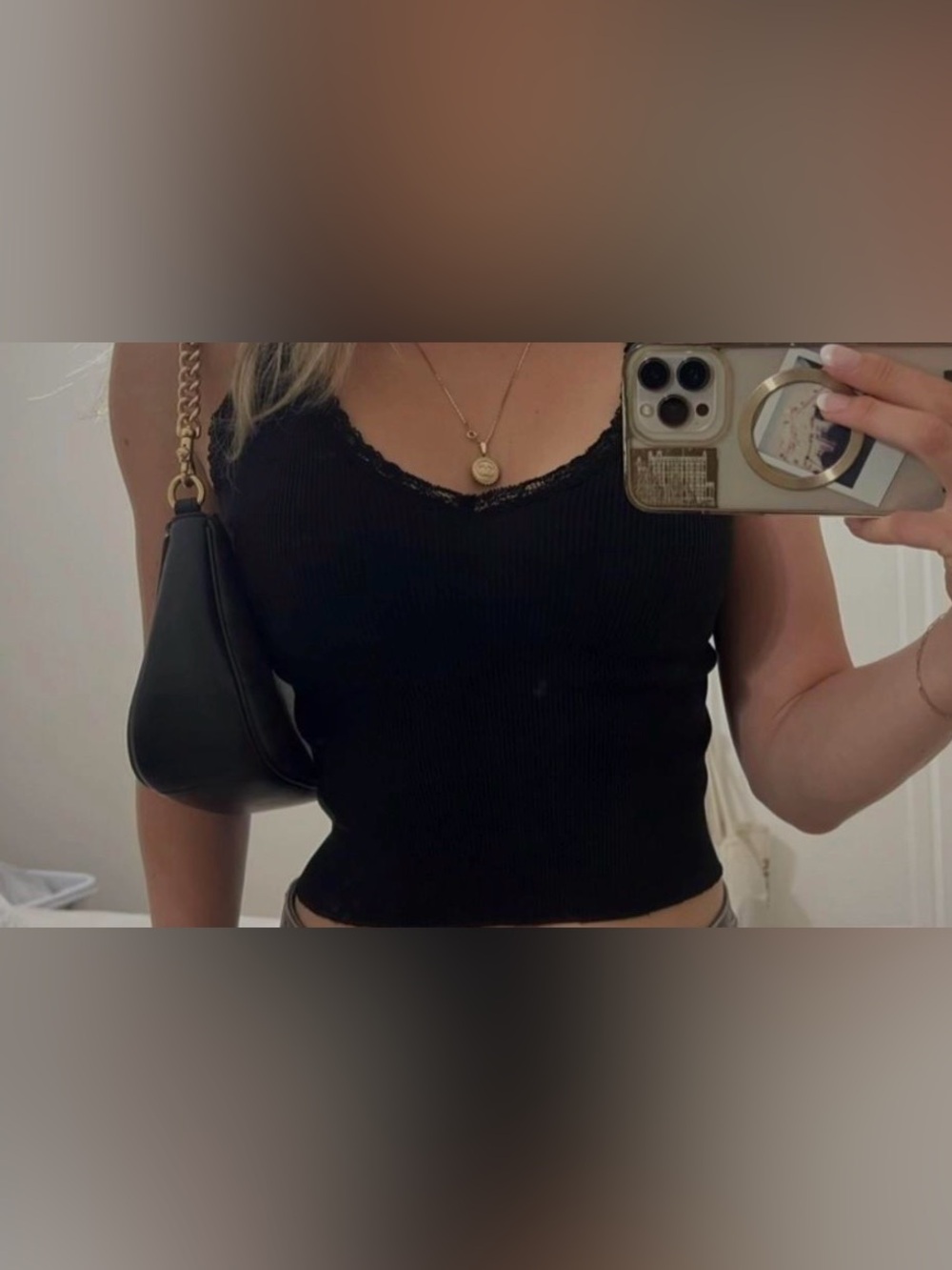 Brandy Melville Black Lace-Trim Ribbed Tank Top - Women